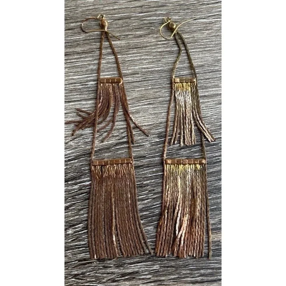 Vintage Copper Rose Gold Long Tassle Multi Start and Dangle Earrings White Stone